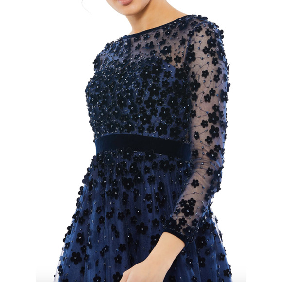 MAC DUGGAL Dress Size 0 Evening Gown Navy Blue Embellished Illusion Velvet NEW - Picture 6 of 6